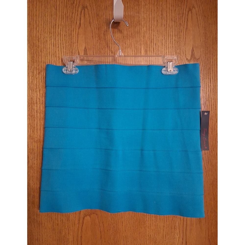 Tracy Evans Power Skirt Women's Large Bandage Teal Blue Mini Bodycon Read